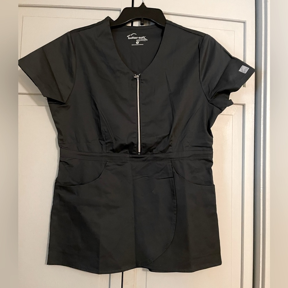 Buttersoft 4-Way Stretch Grey Peplum Scrub Top